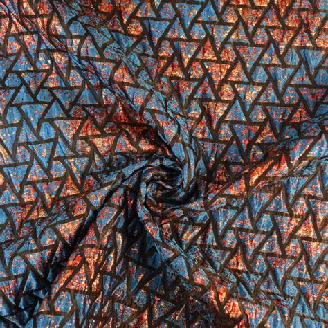 Triangle Scale Metal Brocade Fabric in Blue 